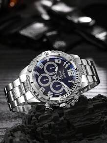 ZHOWE 1pc Men Silver Stainless Steel Strap Casual Round Dial Quartz Watch, For Daily Life