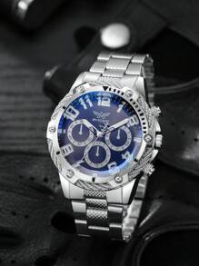 ZHOWE 1pc Men Silver Stainless Steel Strap Casual Round Dial Quartz Watch, For Daily Life
