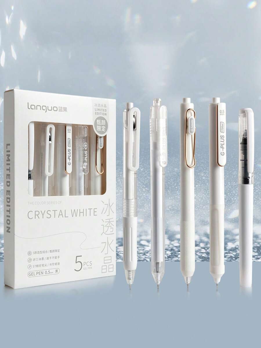 5 Chiếc Bút Gel Màu Đơn Giản Di Động Bút Bi Lăn Gel Cho Học Sinh, Viết, Vẽ Tranh - trắng - Xem 1