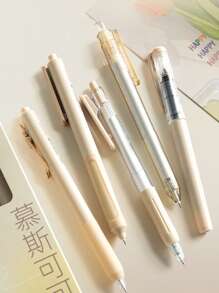 5 Chiếc Bút Gel Màu Đơn Giản Di Động Bút Bi Lăn Gel Cho Học Sinh, Viết, Vẽ Tranh - trắng - Xem 4