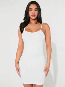 SHEIN PETITE Solid Cami Bodycon Dress - White - View 1