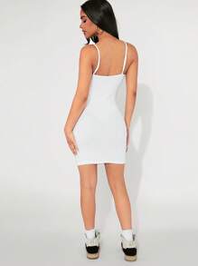 SHEIN PETITE Solid Cami Bodycon Dress - White - View 2