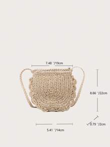 小草編單肩包手工編織海灘夏天斜肩包單肩包,完美適合夏天海灘旅行度假 - 米色 - 查看 8