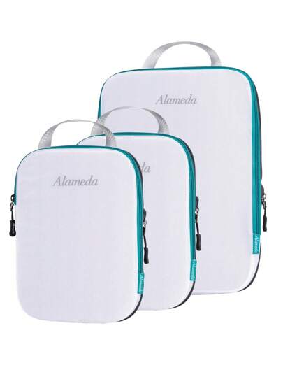 Alameda 3入組套旅行儲物袋字母圖形壓縮包裝立方體套裝適用於隨身行李，旅行包裝收納袋適用於背包學習用品大學宿舍必需品學生房間裝飾臥室裝飾