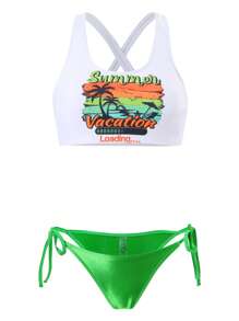 Bộ Bikini Nữ Hội Chữ thập Lá thư Nhiệt đới - màu xanh lá - Xem 1
