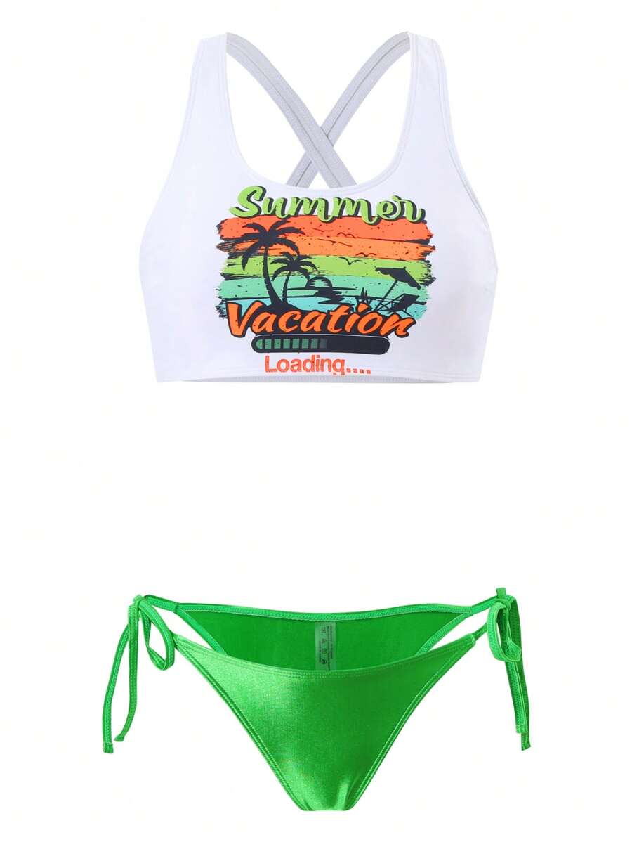 Bộ Bikini Nữ Hội Chữ thập Lá thư Nhiệt đới - màu xanh lá - Xem 1