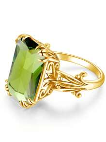 1 pieza Anillo atractivo zirconia cúbica plata para mujeres para decoración diaria - Verde - Ver 2