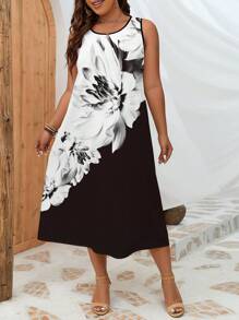 SHEIN LUNE Vestido tank con estampado floral - Blanco y Negro - Ver 3