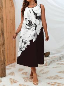 SHEIN LUNE Vestido tank con estampado floral - Blanco y Negro - Ver 4