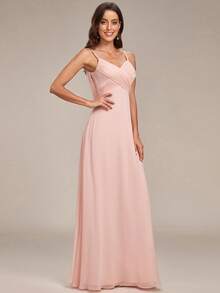 Elegant Pink Chiffon Ruffle Backless Spaghetti Strap Bridesmaid Wedding Guest Dress, Suitable For Wedding Parties, Semi-Formal Occasions And New Year Wear - Baby Pink - View 5
