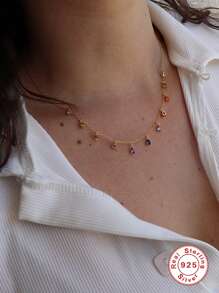 1入組時尚方晶鋯石水滴吊墜銀項鍊適合女士適用於禮品 - 金色 - 查看 4