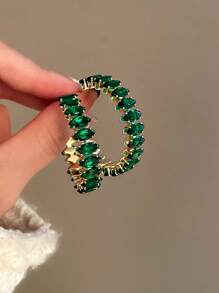 1pair Glamorous Zinc Alloy Rhinestone Decor Round Hoop Earrings For Women For Daily Decoration - Green - View 1