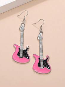 1對創意鋅合金水鑽裝飾吉他耳墜適合女士日常裝飾 - 粉色 - 查看 6