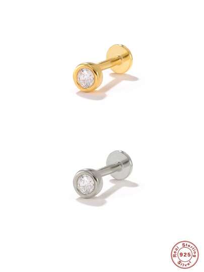 1入組時尚方晶鋯石裝飾銀耳釘適合女士日常裝飾