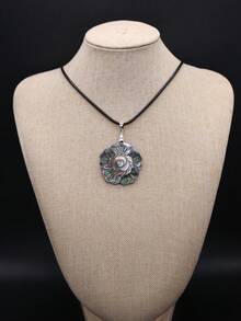 1入組復古3.2厘米黑色花朵貝殼吊墜女士項鍊適合暑假旅行海灘派對 - 黑色 - 查看 4