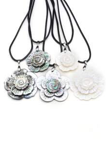 1入組復古3.2厘米黑色花朵貝殼吊墜女士項鍊適合暑假旅行海灘派對 - 黑色 - 查看 1