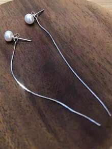 1 đôi Thời trang Trang trí ngọc trai Màu bạc Dụng cụ xâu bông tai Đối với phụ nữ Để Trang Trí Hàng Ngày Lễ cưới Đồ trang sức Trang sức cô dâu - Bạc - Xem 2