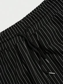 RueChic Men Striped Drawstring Waist Trousers - Black - View 3