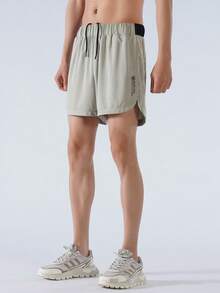 Men Letter Graphic Sports Shorts - Beige - View 5