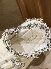 女士毛邊緣搭扣裝飾露跟運動時尚戶外涼鞋 - 米色 - 查看 3