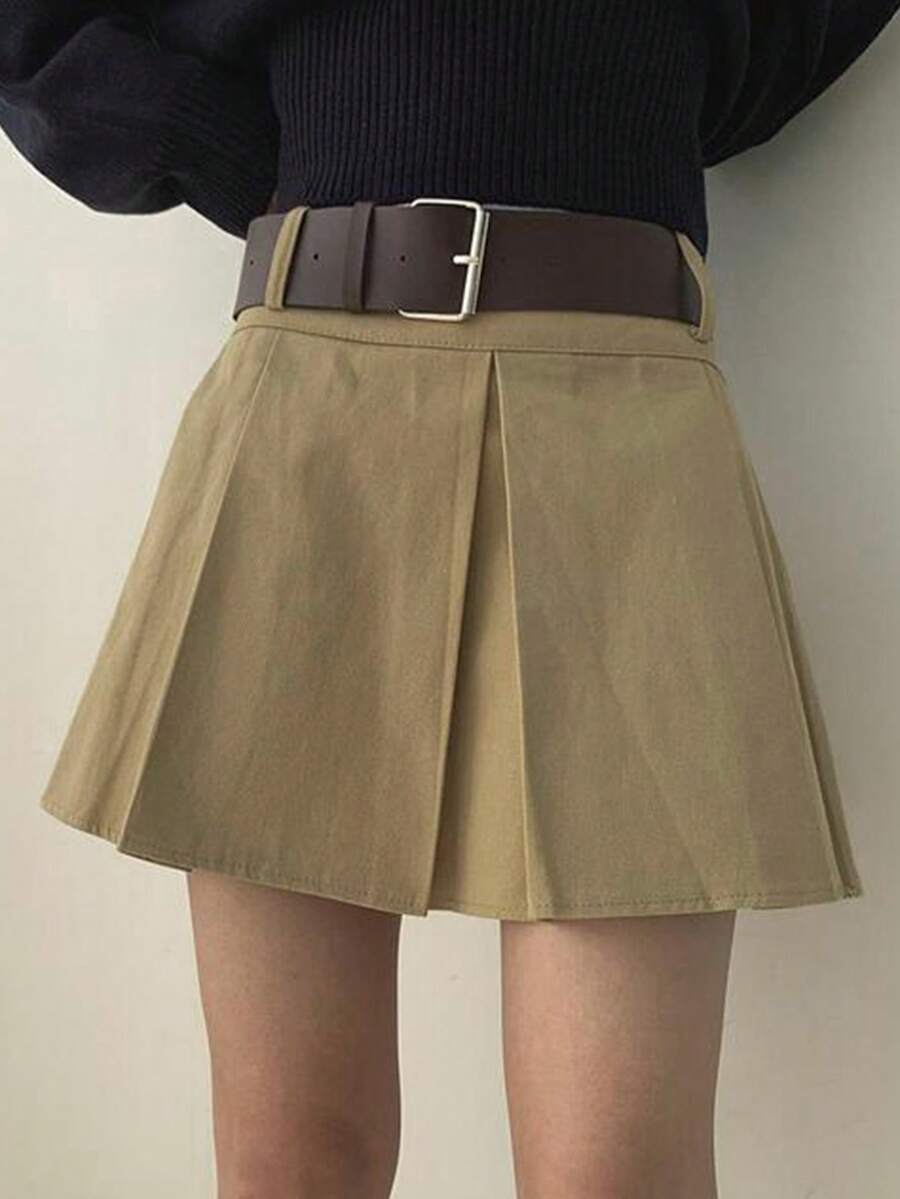 简约纯色百褶A字裙，休闲百搭