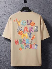 Claim Dot Oversized Men Slogan Graphic Drop Shoulder T-Shirt - Apricot - View 2