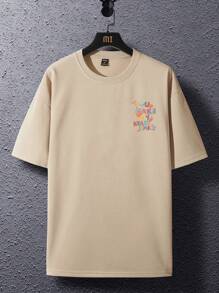 Claim Dot Oversized Men Slogan Graphic Drop Shoulder T-Shirt - Apricot - View 3