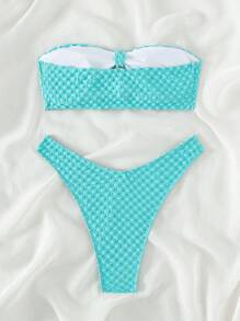 SHEIN Swim Summer Beach Textured Cut-Out Bandeau Bikini Set - Mint Blue - View 2