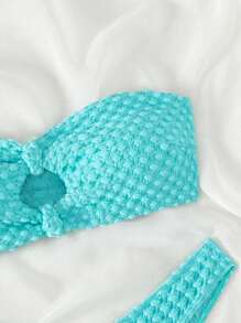 SHEIN Swim Summer Beach Textured Cut-Out Bandeau Bikini Set - Mint Blue - View 3