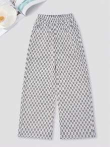 Teen Girls Checker Print Straight Leg Trousers - Multicolor - View 1