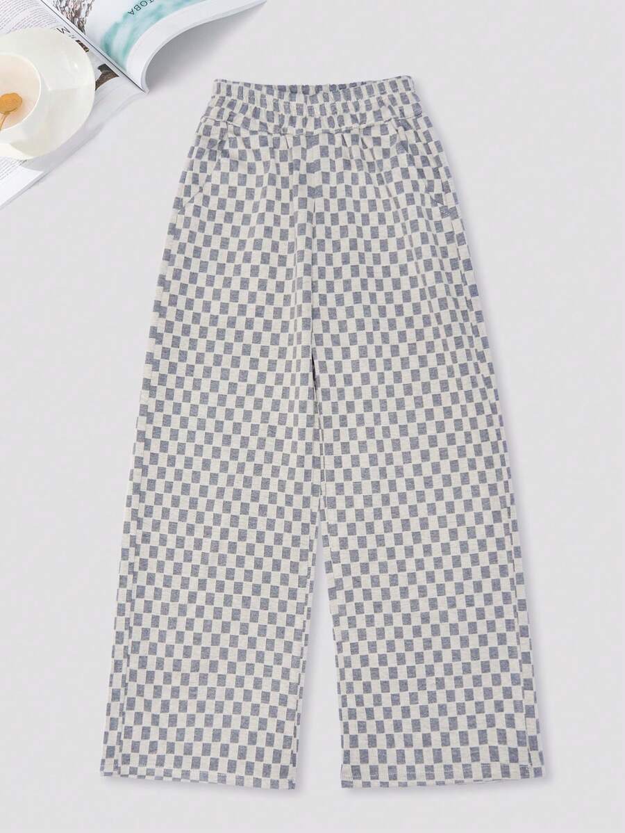 Teen Girls Checker Print Straight Leg Trousers - Multicolor - View 1