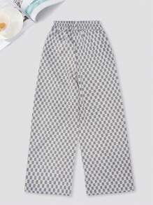 Teen Girls Checker Print Straight Leg Trousers - Multicolor - View 2