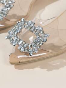 秋冬女士水钻装饰透明带露跟平底鞋，时尚户外平底鞋