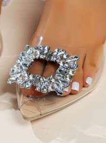 秋冬女士水钻装饰透明带露跟平底鞋，时尚户外平底鞋