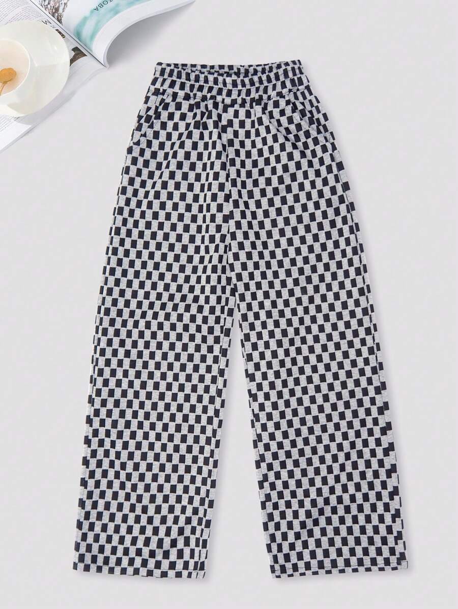 Teen Girls Checkerboard Straight Leg Trousers - Multicolor - View 1