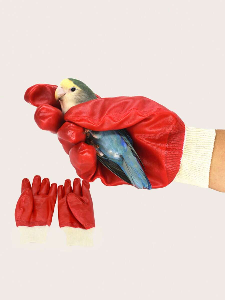 1pair Rubber Two Tone Anti-scratch Glove For Small Animal For Training - Red - View 1