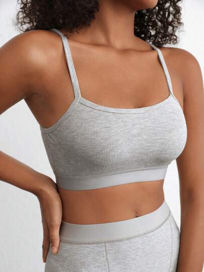 Ocili Leisure Stretchy & Soft Rib Soft Molded Cup Lightweight Bralette - Melange Gray