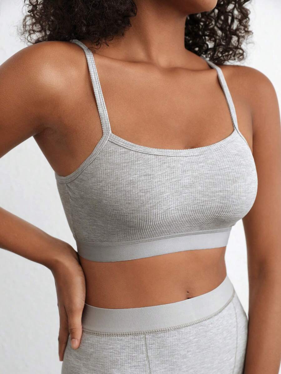 Ocili Leisure Stretchy & Soft Rib Soft Molded Cup Lightweight Bralette - Melange Gray - Grey - View 1