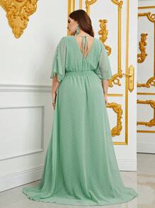 Plus Swiss Dot Split Thigh Chiffon Dress - Mint Green - View 2