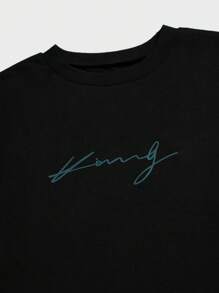 RueChic Men Letter Graphic Tee & Drawstring Waist Shorts - Multicolor - View 3