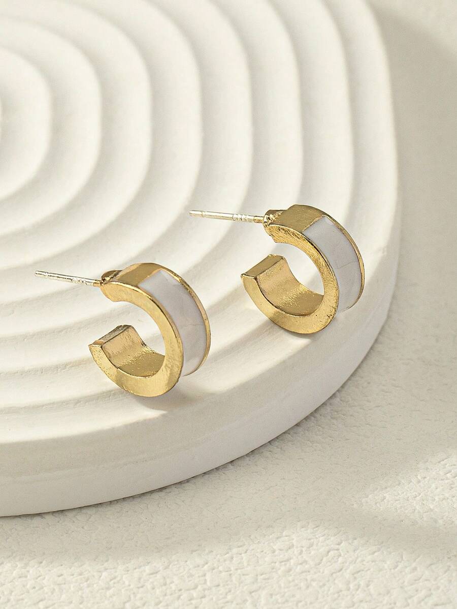 1對女士日常裝飾通勤用極簡主義雙色袖口圈形耳環 - 彩色 - 查看 1