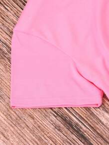 SHEIN LUNE Floral And Slogan Graphic Tee - Pink - View 4