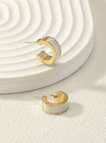 1對女士日常裝飾通勤用極簡主義雙色袖口圈形耳環 - 彩色 - 查看 2