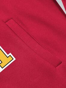 Manfinity Hypemode Áo nỉ Nam Dây kéo Túi Slogan Giải trí - Đỏ - Xem 5