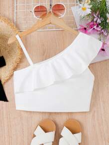 SHEIN Chicas Top tank de cuello asimétrico ribete con fruncido