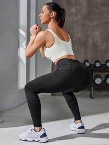 Powerista Leggings deportivos de cintura ancha con bolsillo de móvil