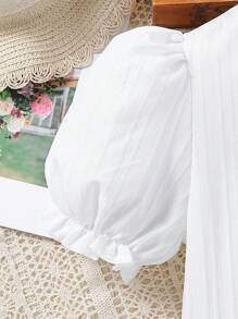 SHEIN Girls Frill Lace Trim Puff Sleeve Ruffle Trim Blouse - White - View 3