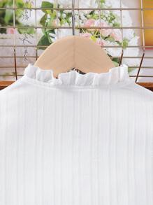 SHEIN Girls Frill Lace Trim Puff Sleeve Ruffle Trim Blouse - White - View 4