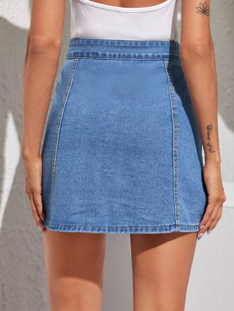 Button Through A-Line Denim Skirt