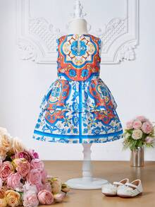 小女童印花層疊下擺洋裝 - 彩色 - 查看 2